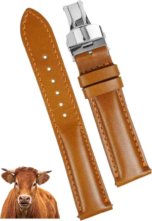 Deployment Clasp Vintage Leather Watch Band Quick Release Leather Strap For Men Women Handmade Extra Soft Watch Wrist Band Elegant Replacement Stainless Steel Strap Butterfly Buckle