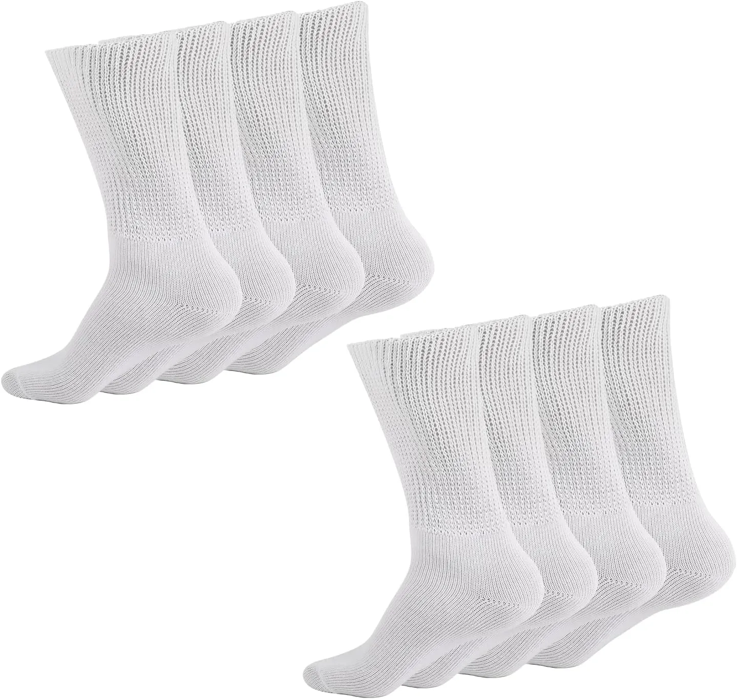 Diabetic Socks for Men Women Loose Fit Non-Binding Seamless Cuff Extra Wide Cotton Crew Socks Black White