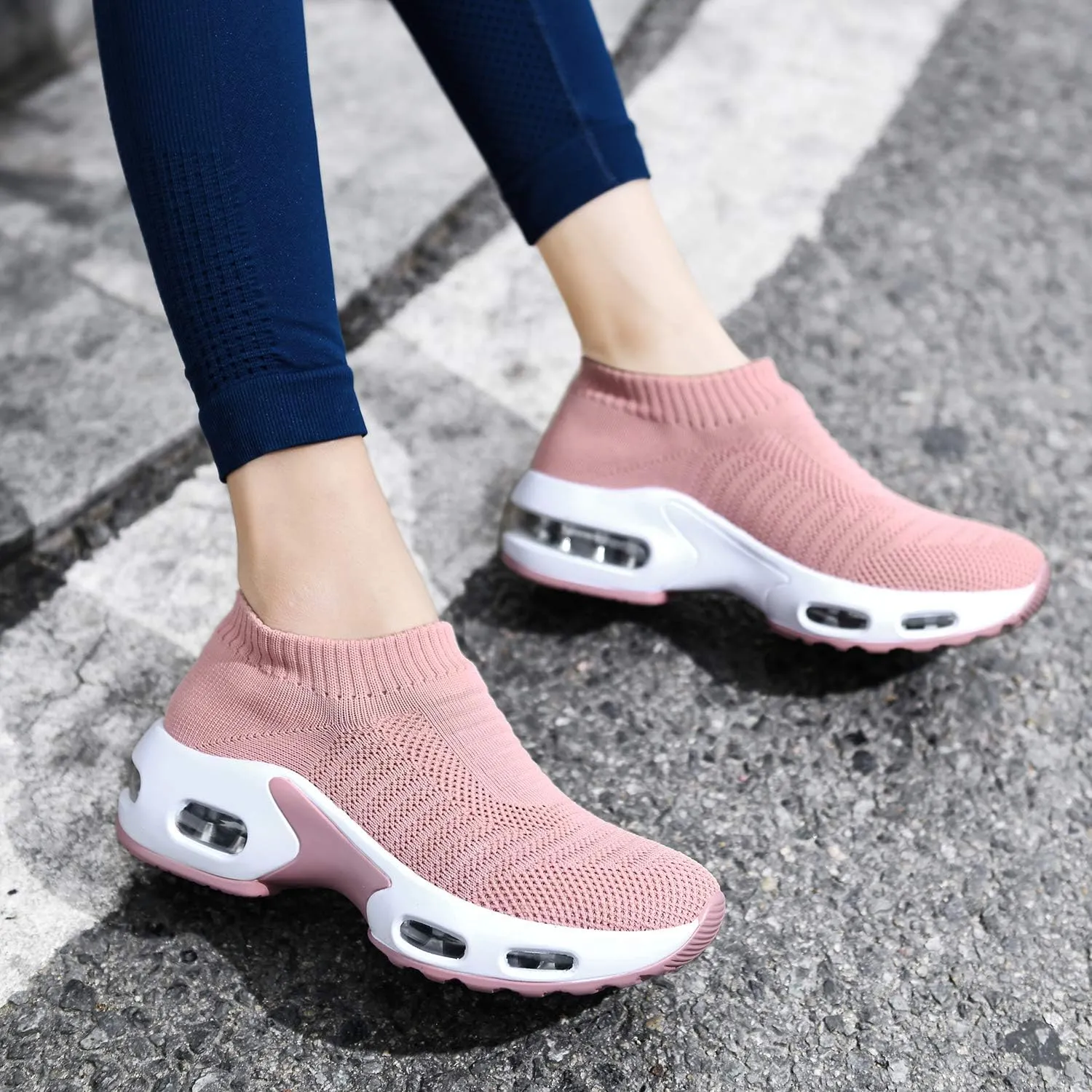DimaiGlobal Women's Walking Shoes Sock Sneakers Slip On Comfort Mesh Fashion Cushion Lady Girls Modern Jazz Dance Easy Shoes Wedge Platform Loafers