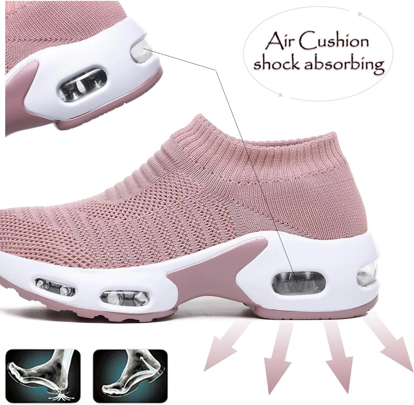 DimaiGlobal Women's Walking Shoes Sock Sneakers Slip On Comfort Mesh Fashion Cushion Lady Girls Modern Jazz Dance Easy Shoes Wedge Platform Loafers