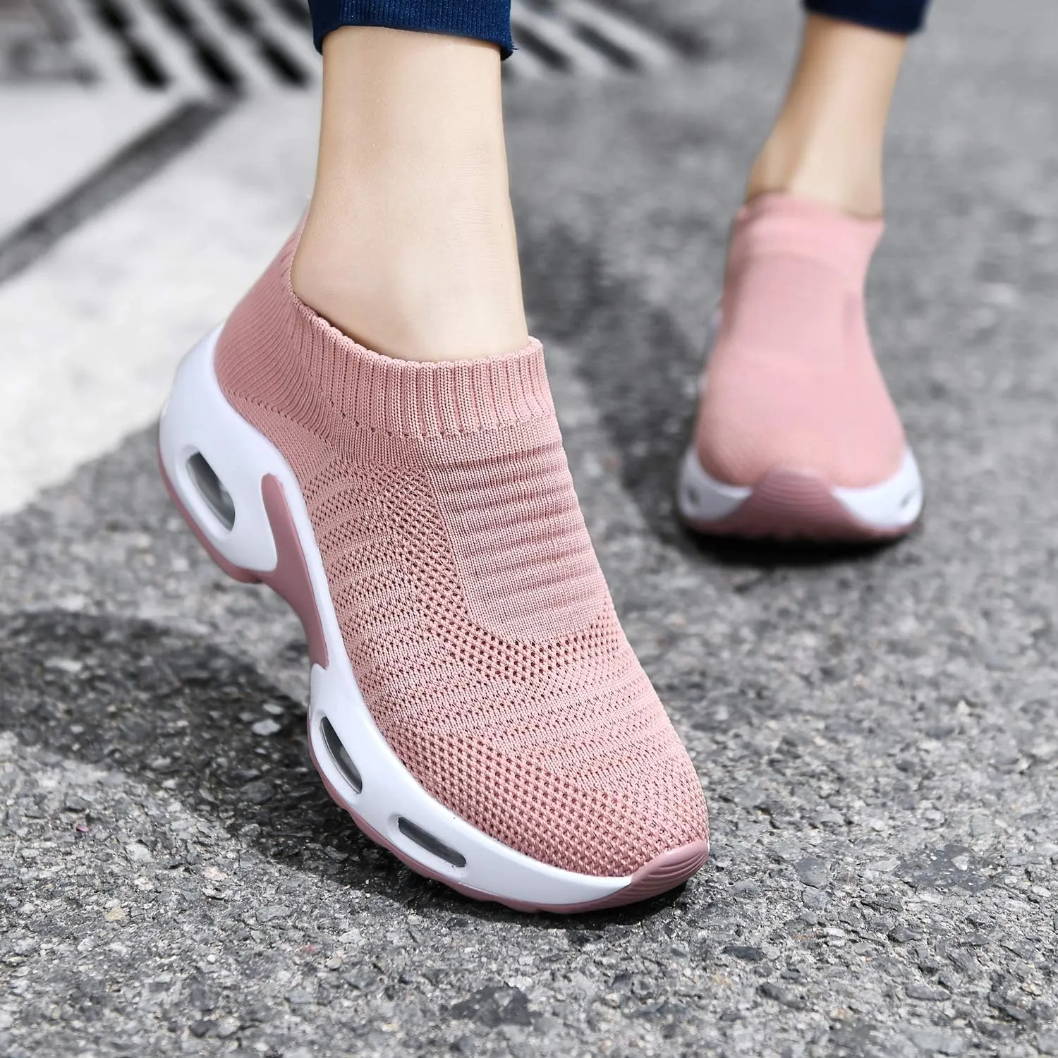 DimaiGlobal Women's Walking Shoes Sock Sneakers Slip On Comfort Mesh Fashion Cushion Lady Girls Modern Jazz Dance Easy Shoes Wedge Platform Loafers