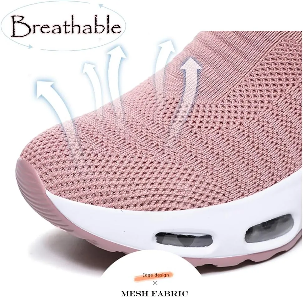 DimaiGlobal Women's Walking Shoes Sock Sneakers Slip On Comfort Mesh Fashion Cushion Lady Girls Modern Jazz Dance Easy Shoes Wedge Platform Loafers