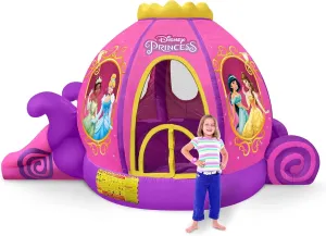 Disney Princess Carriage Inflatable Pink Bounce House with Slide and Ball Pit, Indoor Outdoor Bouncy Castle with Air Blower Kids Ages 3-8