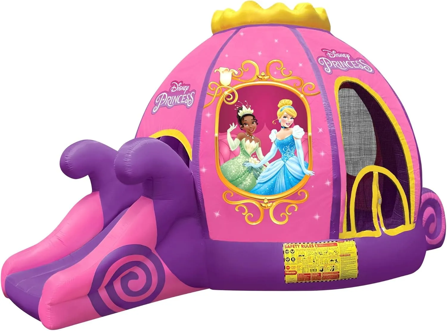 Disney Princess Carriage Inflatable Pink Bounce House with Slide and Ball Pit, Indoor Outdoor Bouncy Castle with Air Blower Kids Ages 3-8