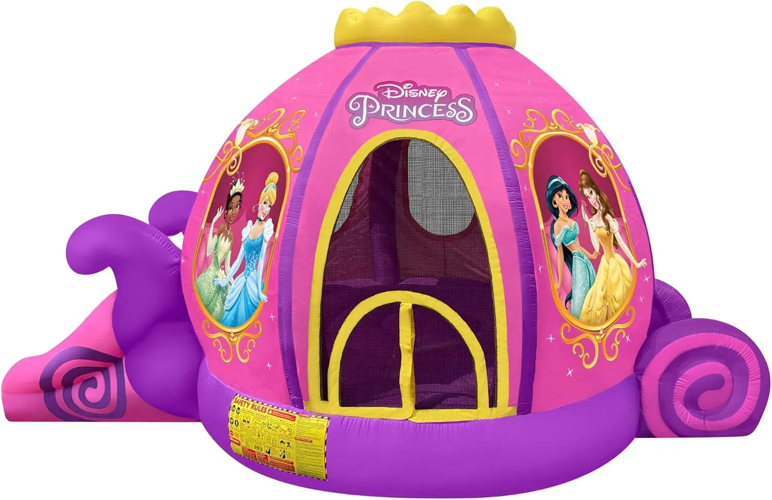 Disney Princess Carriage Inflatable Pink Bounce House with Slide and Ball Pit, Indoor Outdoor Bouncy Castle with Air Blower Kids Ages 3-8