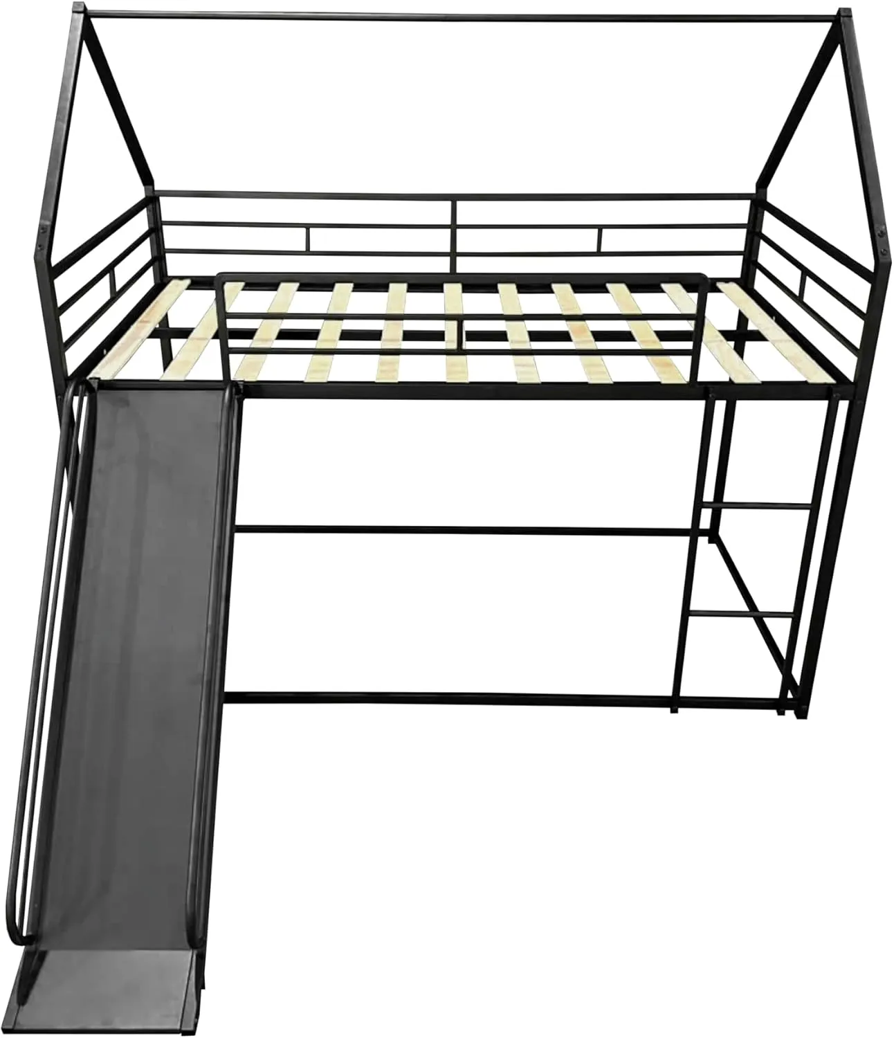 DNYN Twin Over Twin Bunk Bed with Slide for Kids Bedroom,House Shaped Bedframe w/Ladder,No Box Spring Needed & Easy Assemble, Black
