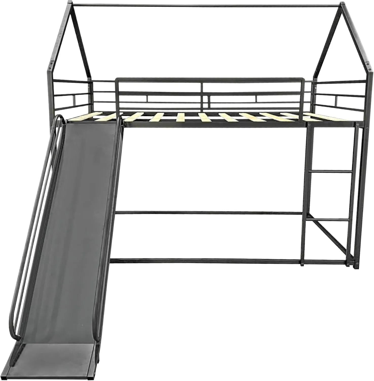 DNYN Twin Over Twin Bunk Bed with Slide for Kids Bedroom,House Shaped Bedframe w/Ladder,No Box Spring Needed & Easy Assemble, Black