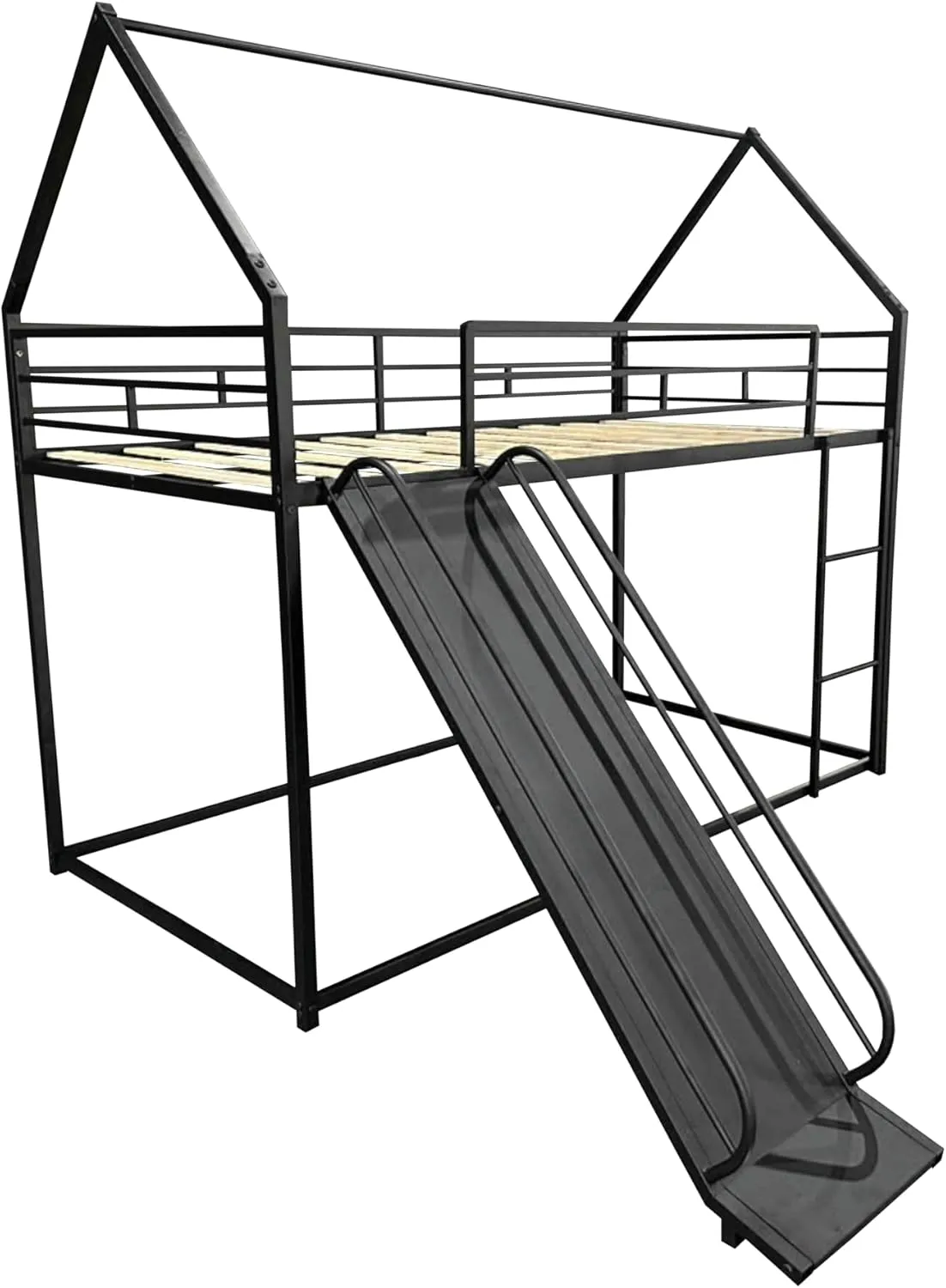 DNYN Twin Over Twin Bunk Bed with Slide for Kids Bedroom,House Shaped Bedframe w/Ladder,No Box Spring Needed & Easy Assemble, Black