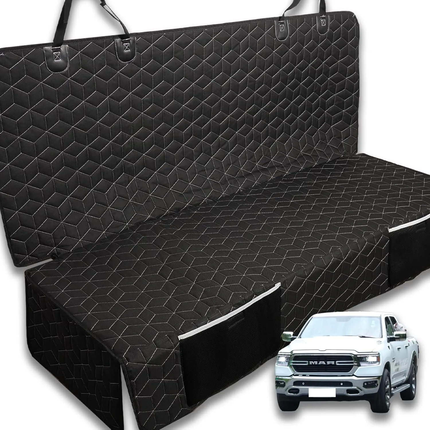 Dog Car Seat Cover for Back Seat, Waterproof Pet Bench Seat Covers for Trucks Ford F-Series/Chevrolet Silverado/Ram/GMC Sierra 600D Heavy Duty Scratch Proof Nonslip Pet Seat Cover for Back Seat Truck