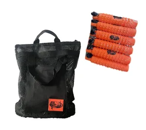Dog Training Kit - (6 pack) Regular Plastic Dog Training Bumper with Throw Rope - Orange with Bumper Mesh Bird Bag Bumper Bird Bag Dog Training Dummy Bumper Storage Bag with Adjustable Strap