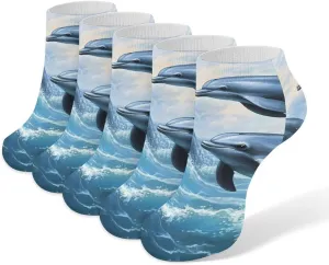 Dolphins Jumping Out Of Ocean Waves Ankle No Show Socks Soft Loafer Socks Low Cut Non Slip Flat Sock 5 PC