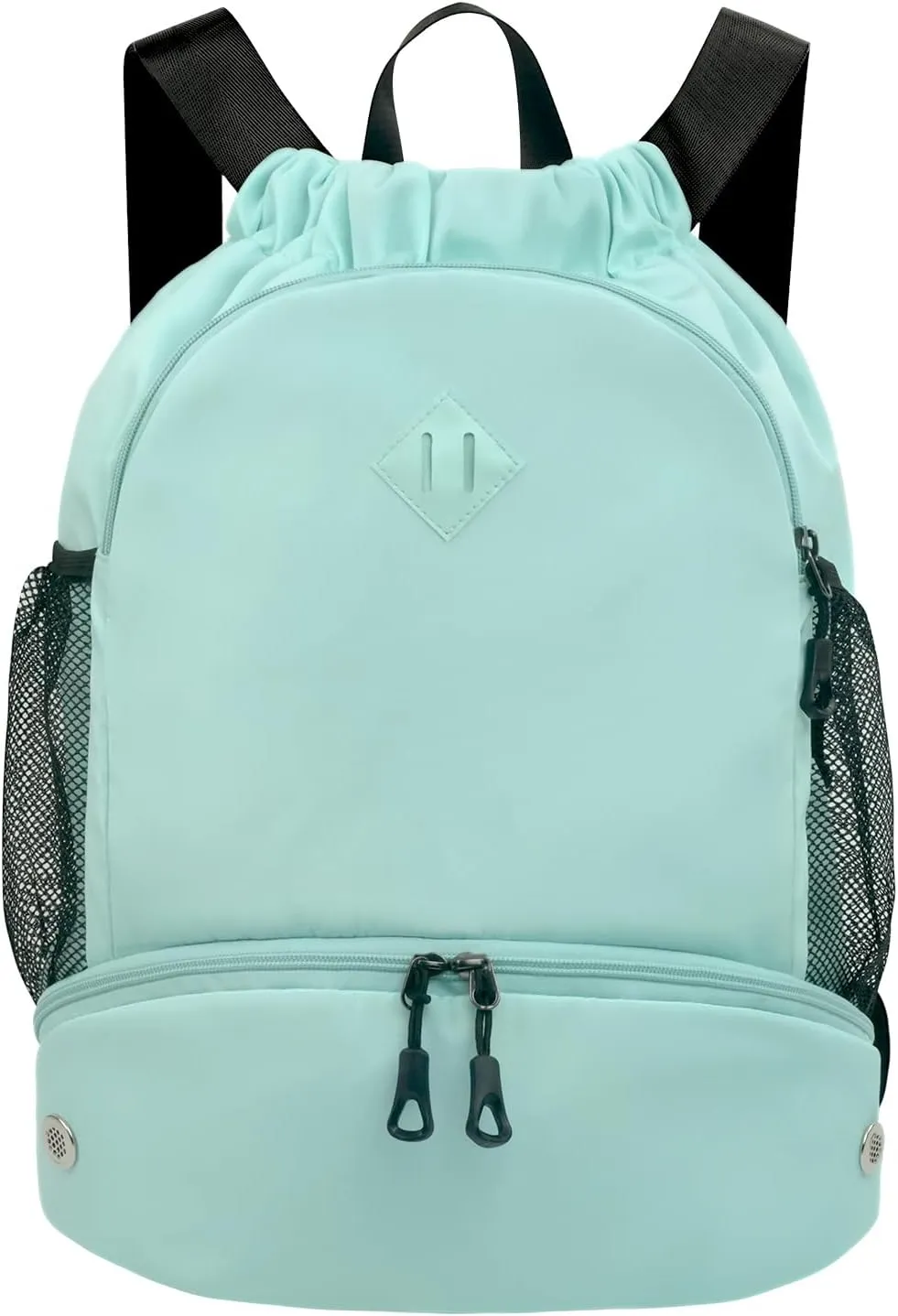 Drawstring Backpack Gym Backpack with Shoe Compartment for Men Women String Sports Bag with Wet Pocket Cinch Swim Beach Bag, Mint Green (Patent Pending)