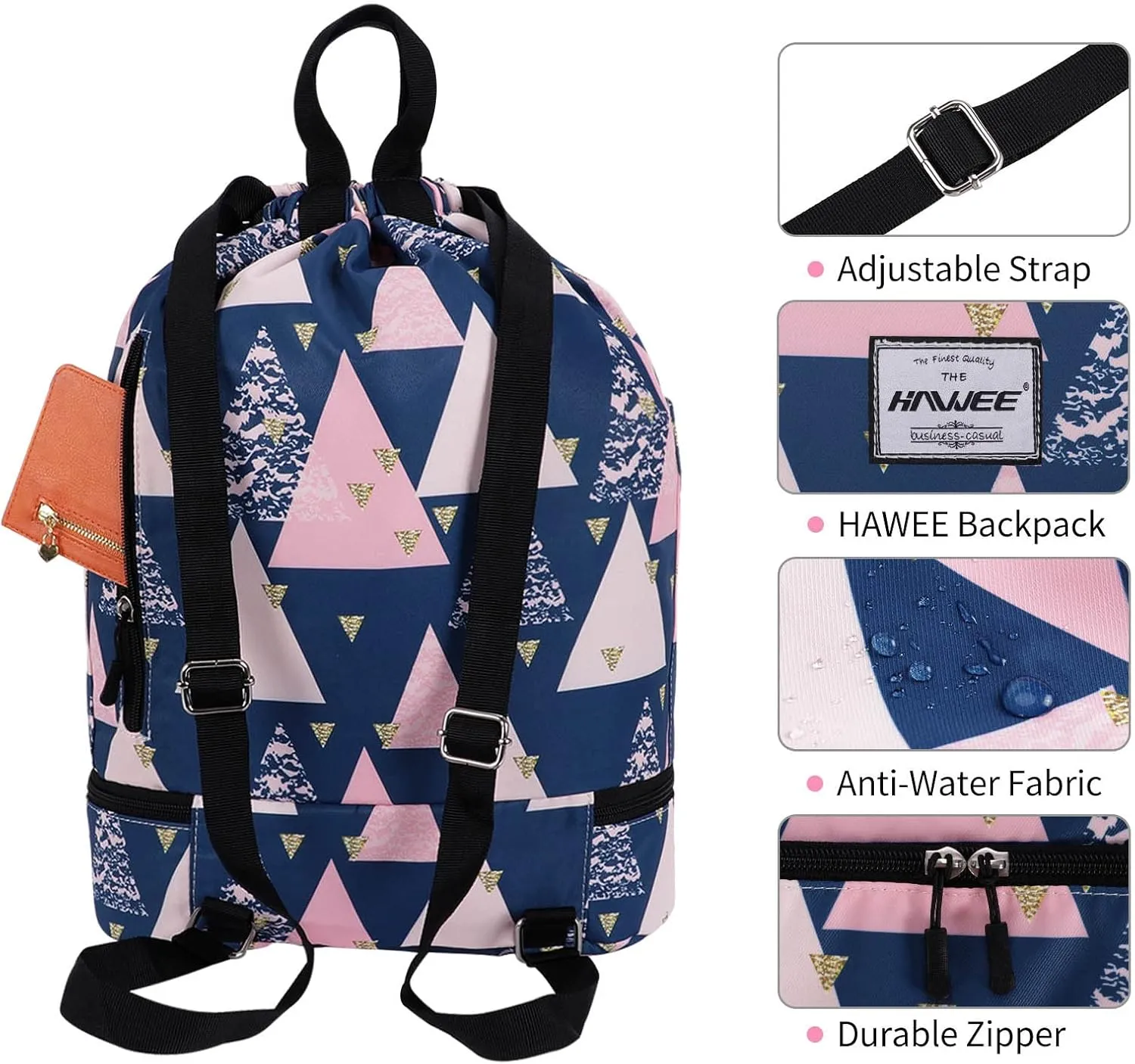 Dry Wet Drawstring Backpack with Shoe Compartment for Women Adjustable Gym Bag