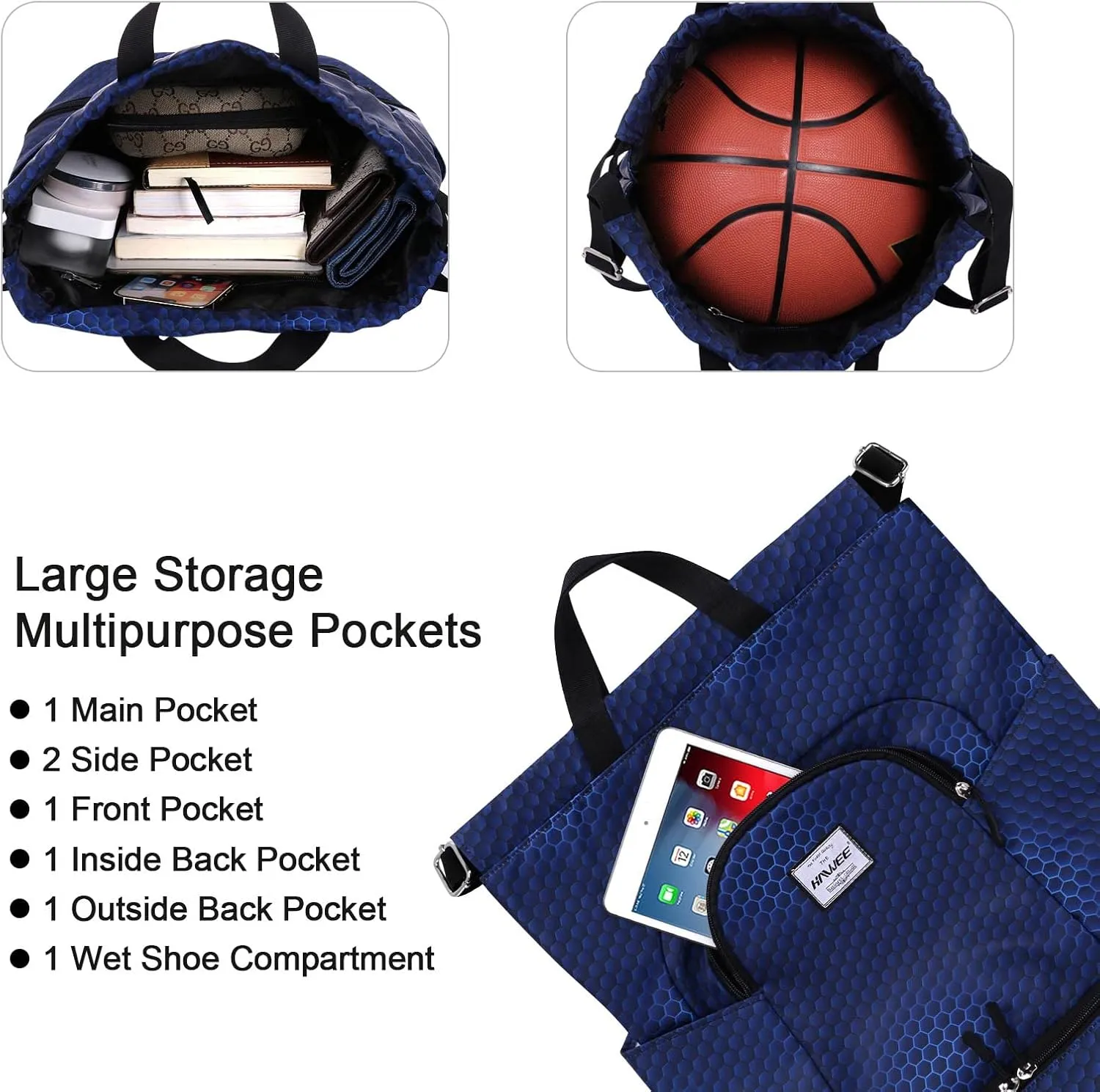 Dry Wet Drawstring Backpack with Shoe Compartment for Women Adjustable Gym Bag