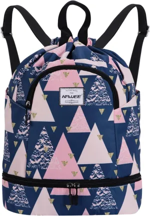 Dry Wet Drawstring Backpack with Shoe Compartment for Women Adjustable Gym Bag