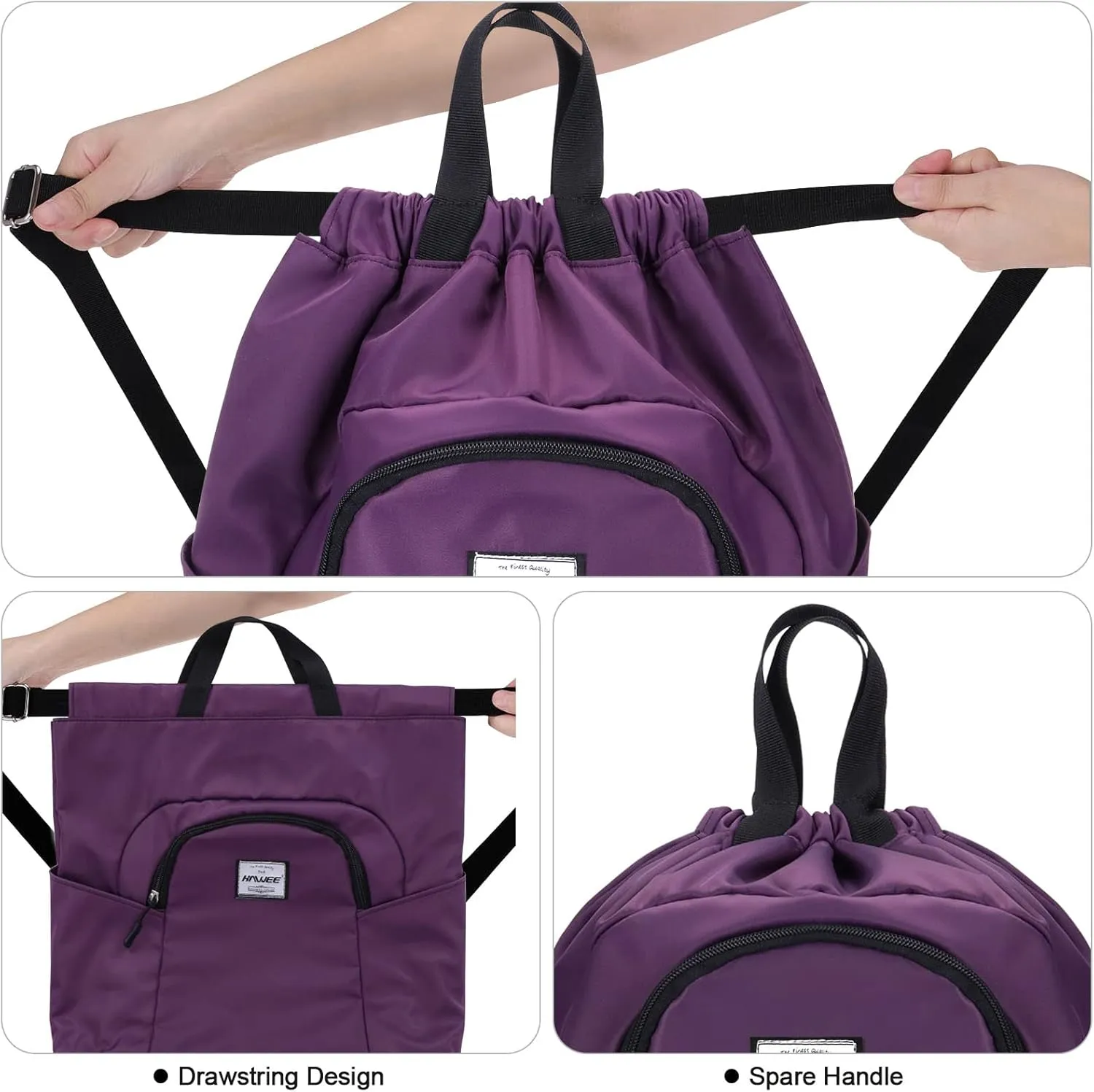 Dry Wet Drawstring Backpack with Shoe Compartment for Women Adjustable Gym Bag