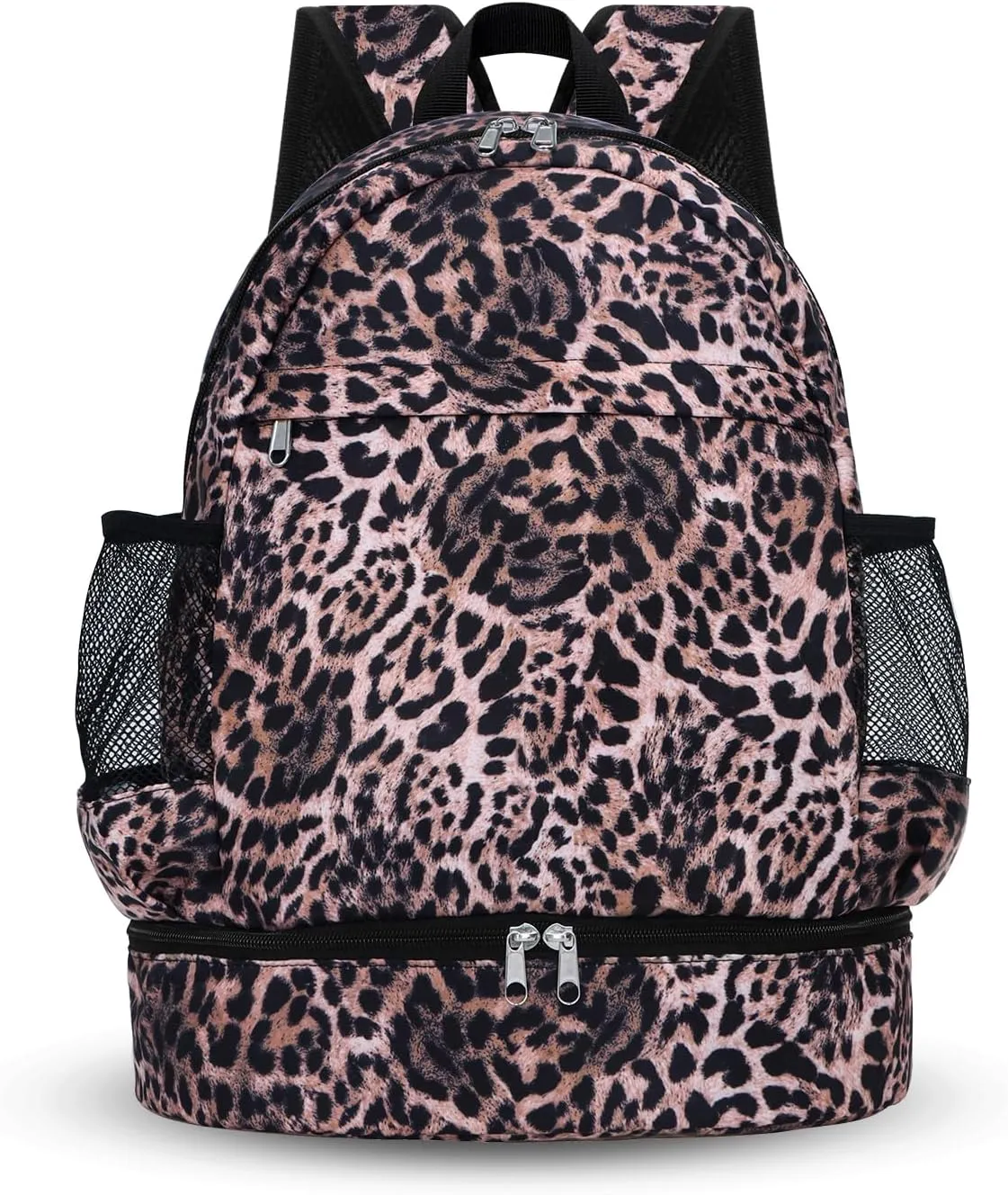 Dry Wet Gym Backpack with Shoe Compartment for Women Men Packable Anti-Water Sports Bag for Swimming Beach Yoga Travel, Leopard