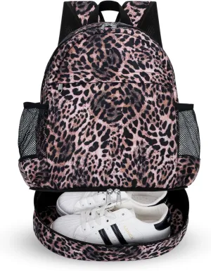 Dry Wet Gym Backpack with Shoe Compartment for Women Men Packable Anti-Water Sports Bag for Swimming Beach Yoga Travel, Leopard