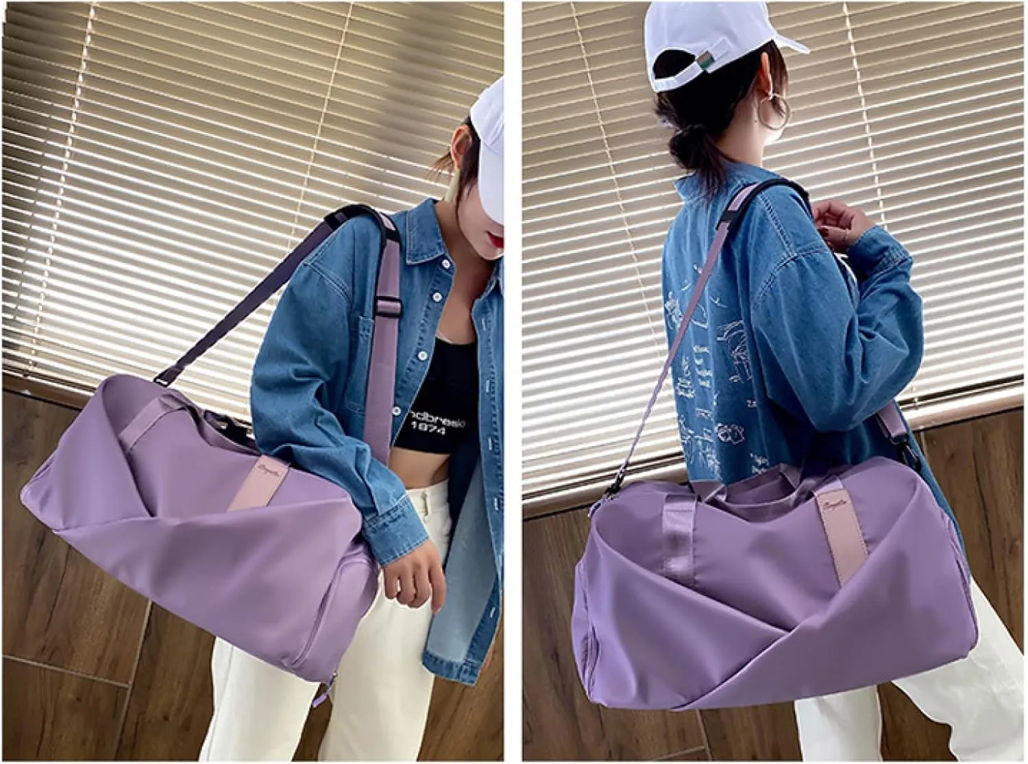 Duffle Bag, Gym Bag for Women, Separate Shoes Compartment Yoga Bag, Wet and Dry Separation Beach Bag (Large, Purple)
