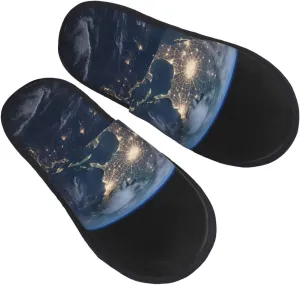 Earth from The Outer Space Women's Slippers Fuzzy Slip-on Slippers Non-slip House Slippers Warm Cozy Bedroom Shoes Medium