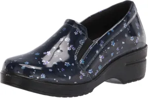 Easy Works by Easy Street womens Leeza Clog, Navy Floral Patent, 7.5 Wide US