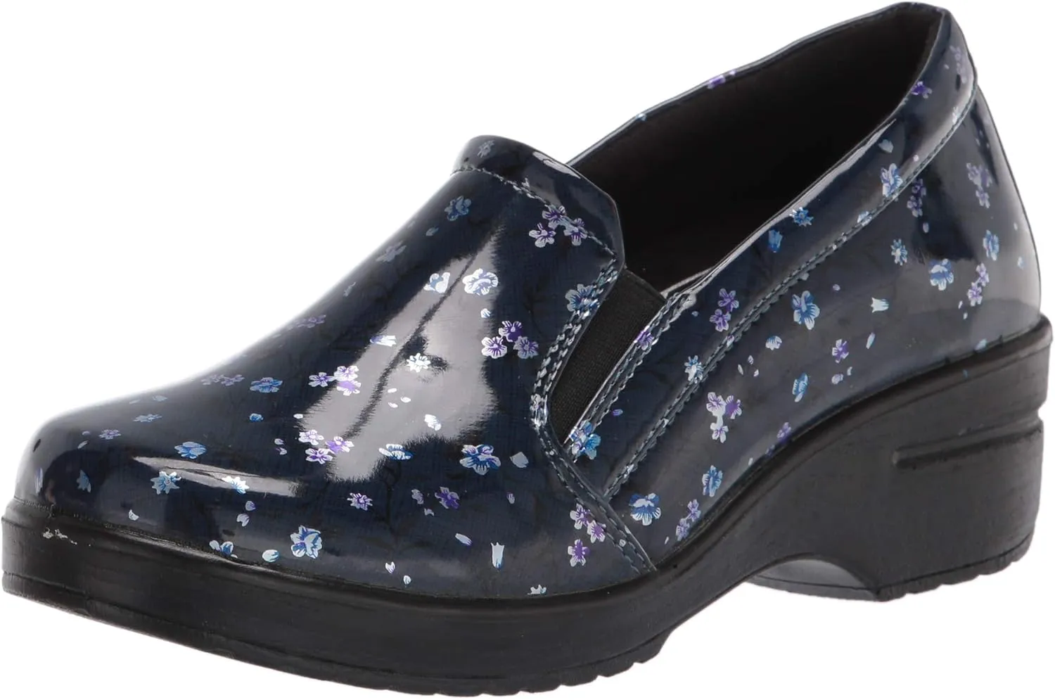Easy Works by Easy Street womens Leeza Clog, Navy Floral Patent, 7.5 Wide US