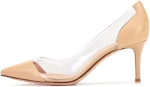 Eldof Women's Stilettos Pumps Pointed Toe Clear Transparent PVC Vamp High Heels Slip on 3 Inch Wedding Dressy Work Shoes