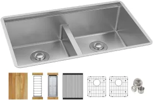 Elkay Crosstown 16 Gauge Workstation Stainless Steel, 31-1/2" x 18-1/2" x 9" Equal Double Bowl Sink Kit with Aqua Divide