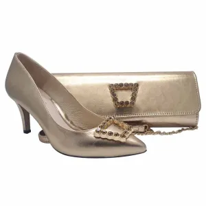 Emis Womens Gold Leather Court Shoe Slip On Shoe - 8276/821o