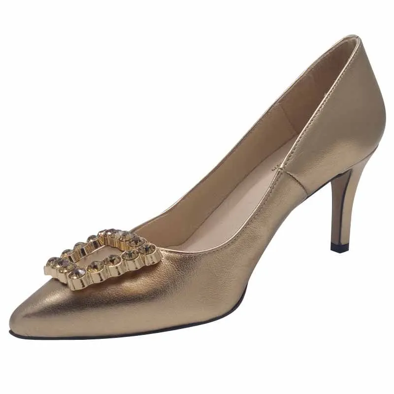 Emis Womens Gold Leather Court Shoe Slip On Shoe - 8276/821o