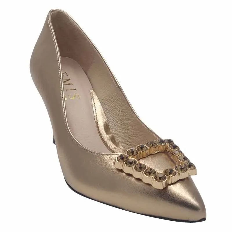 Emis Womens Gold Leather Court Shoe Slip On Shoe - 8276/821o