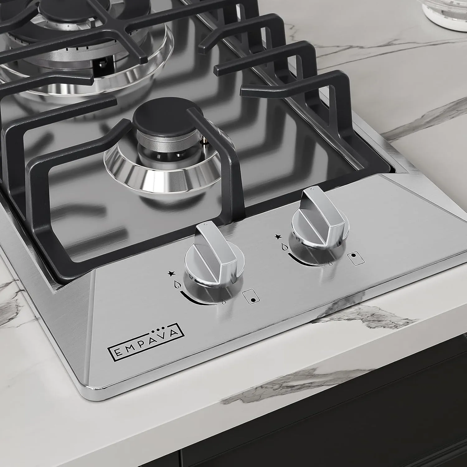 Empava 12 Inch Built-In Gas Cooktop with 2 Sealed SABAF Burners, Stainless Steel Surface Dishwasher Safe Cast Iron Grates, NG/LPG Convertible