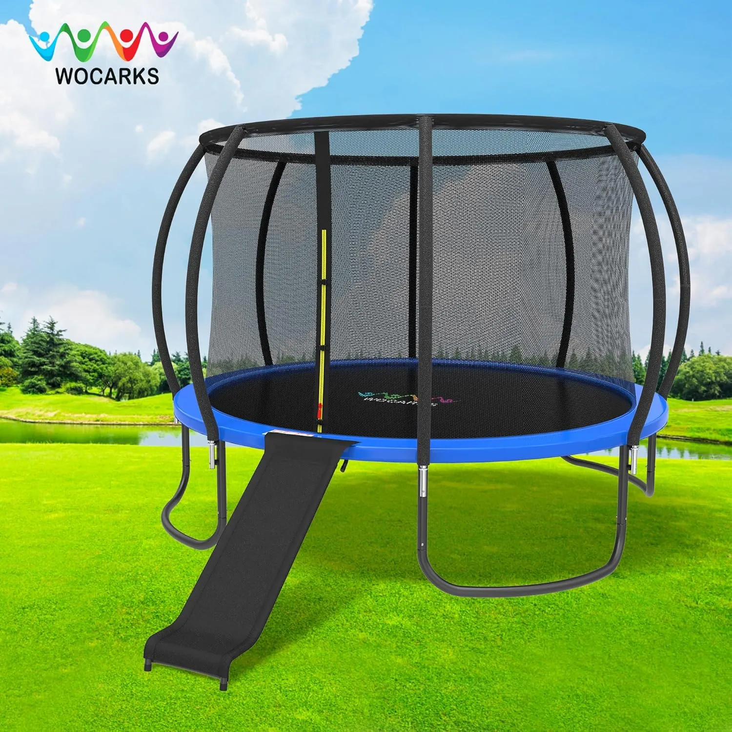 Ergonomic Trampoline Slide with Buffer Region, Universal Trampoline Slide for Children Kids, Outdoor Trampoline Slide Attachment, Heavy Duty Steel, Frame, Easy to Assemble (Black-Slide)