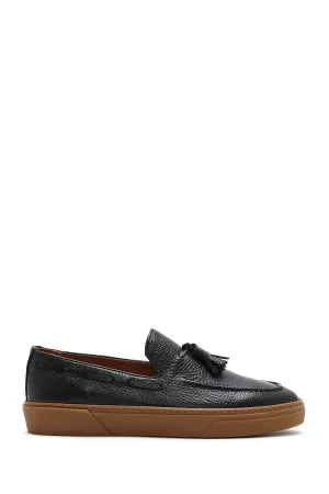Erkek Siyah Püsküllü Deri Loafer