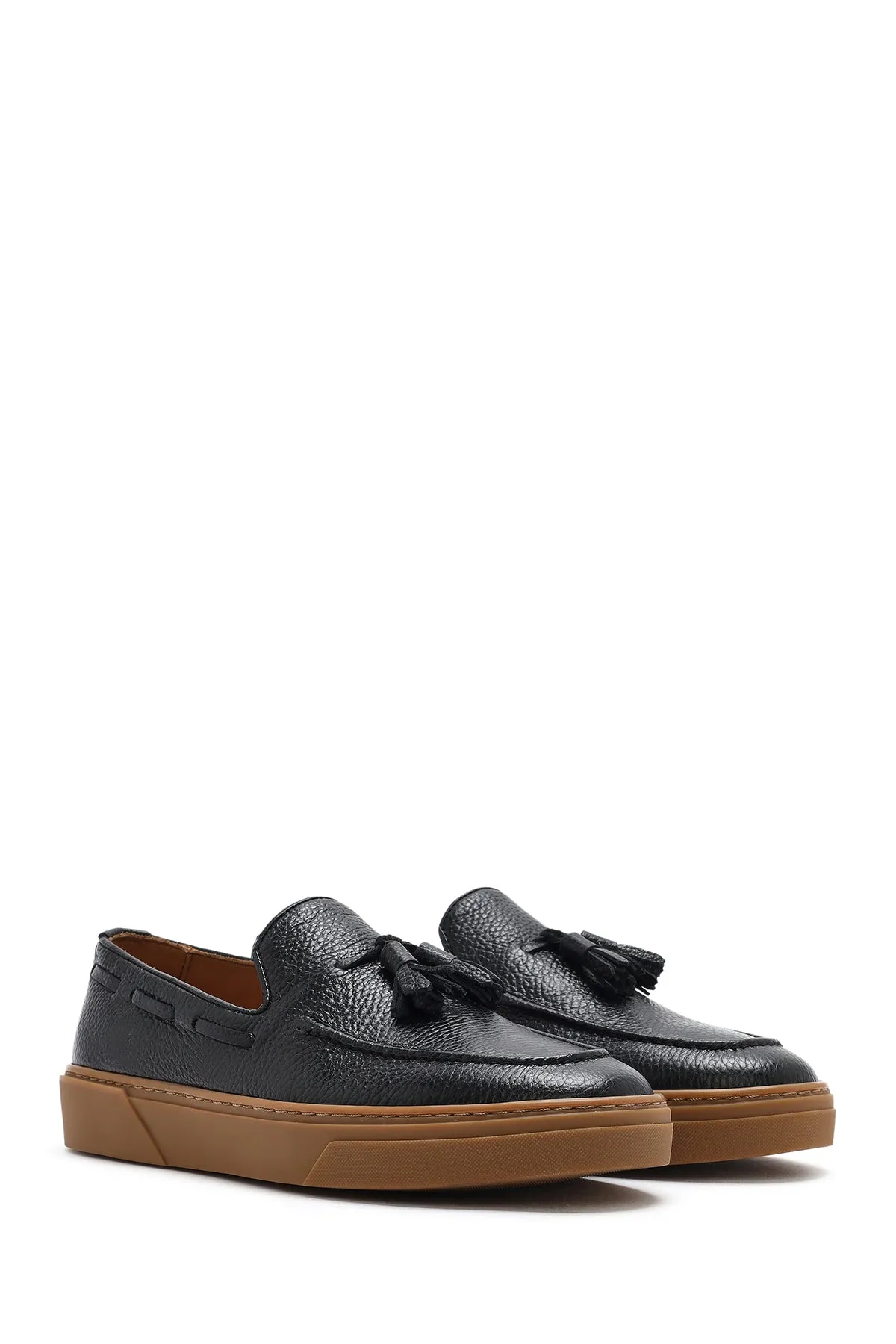 Erkek Siyah Püsküllü Deri Loafer