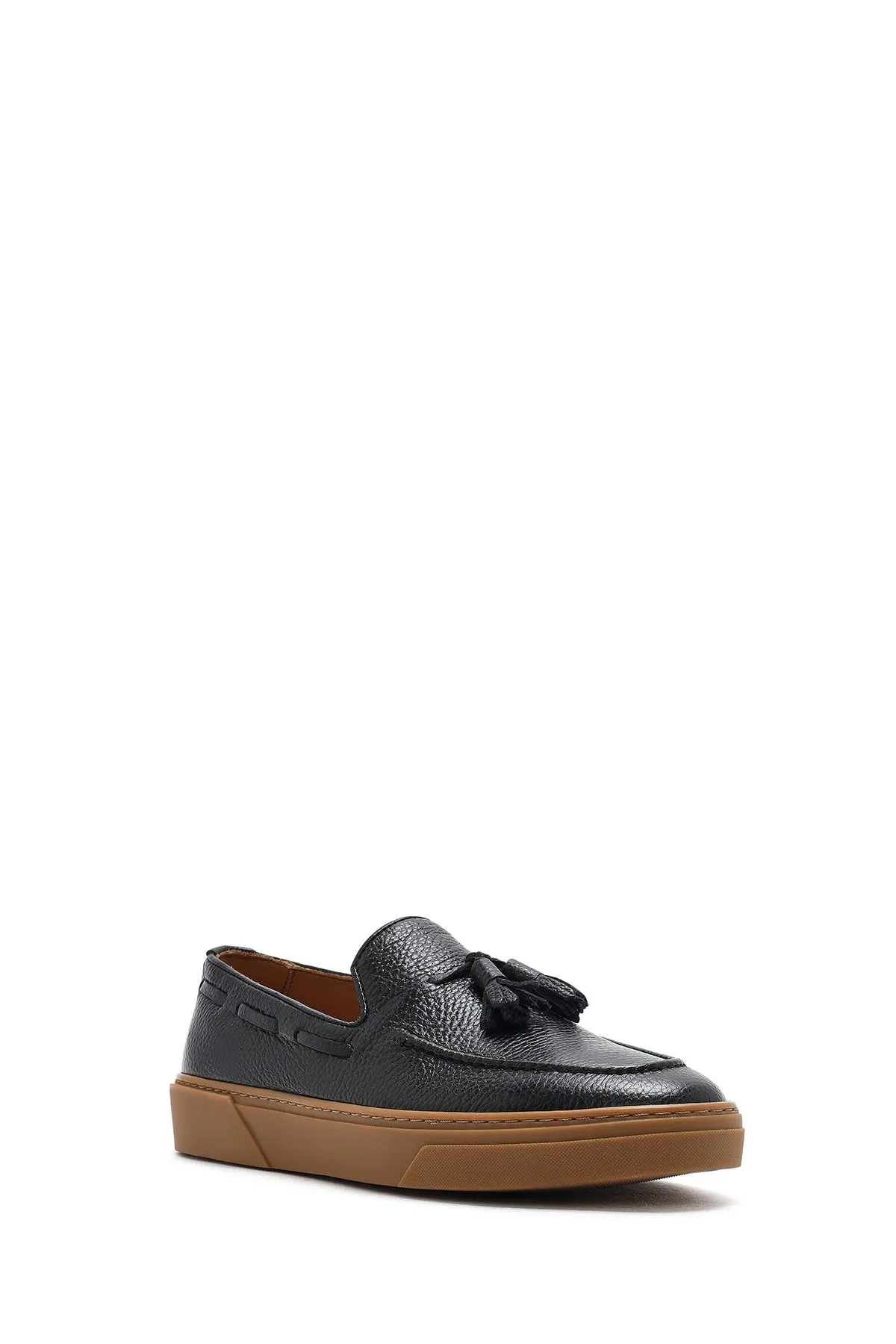 Erkek Siyah Püsküllü Deri Loafer