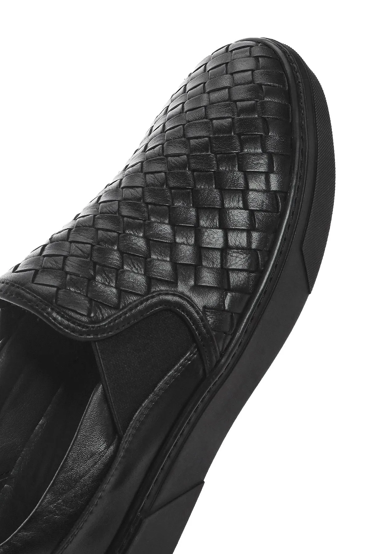Erkek Siyah Örgü Deri Loafer