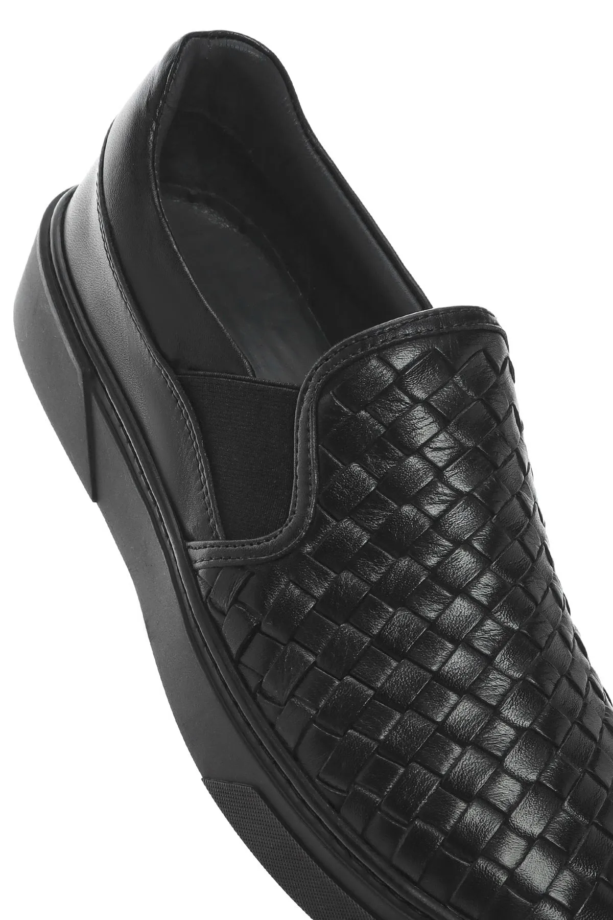 Erkek Siyah Örgü Deri Loafer