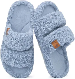 EverFoams Womens Fuzzy Open-toe Slippers Soft Comfy Memory Foam Indoor House Shoes