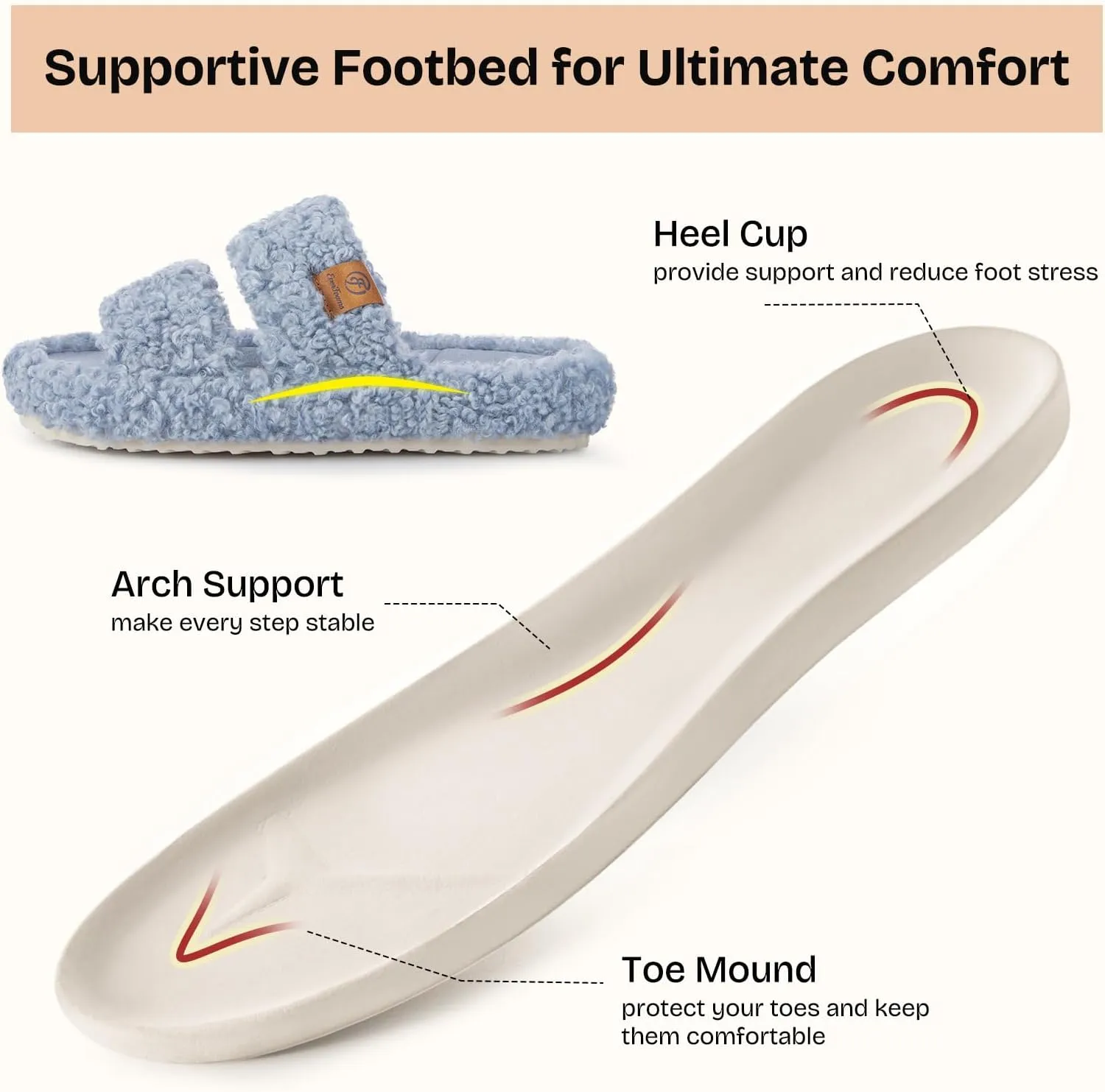EverFoams Womens Fuzzy Open-toe Slippers Soft Comfy Memory Foam Indoor House Shoes