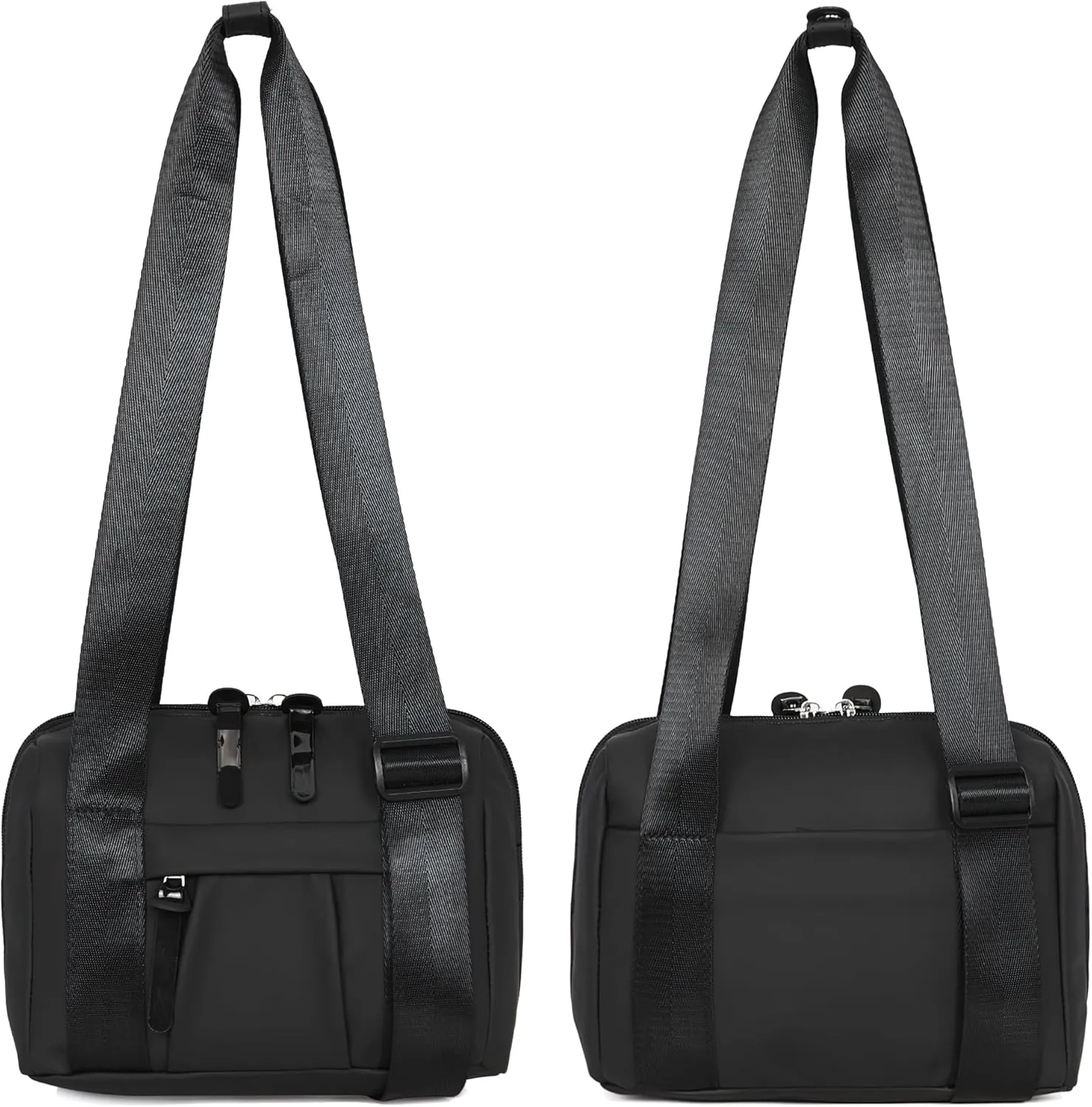 Everyday Mini Gym Bag for Women, Small Tote with Zipper Compartment & Key Ring Clip, Waterproof Travel Duffle Cute Workout Sports Carry On with Longer Shoulder Strap, Easy to Clean - Black