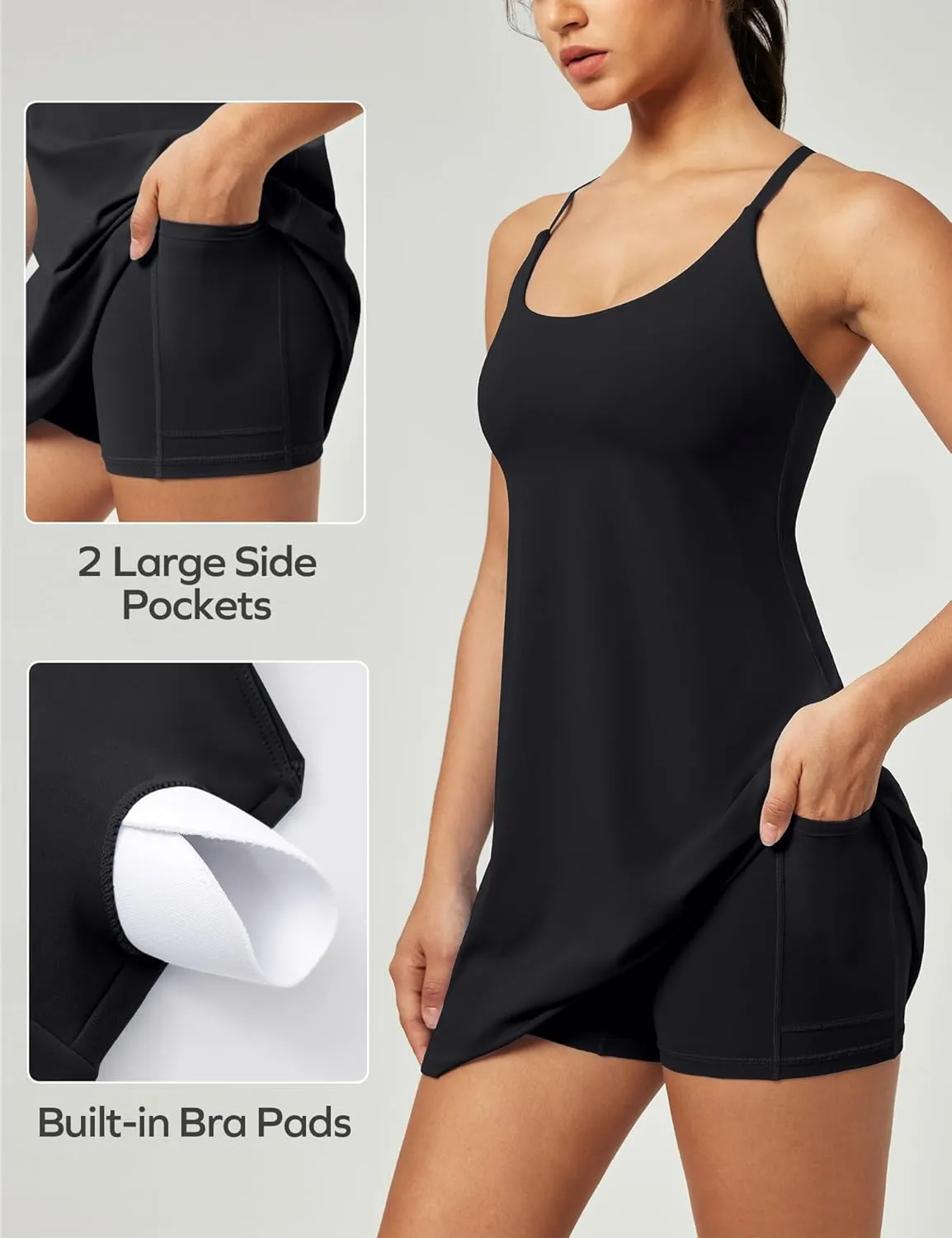 Ewedoos Athletic Tennis Dress for Women with Shorts Underneath Easy Peezy U Neck Adjustable Straps Active Workout Dress