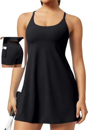Ewedoos Athletic Tennis Dress for Women with Shorts Underneath Easy Peezy U Neck Adjustable Straps Active Workout Dress