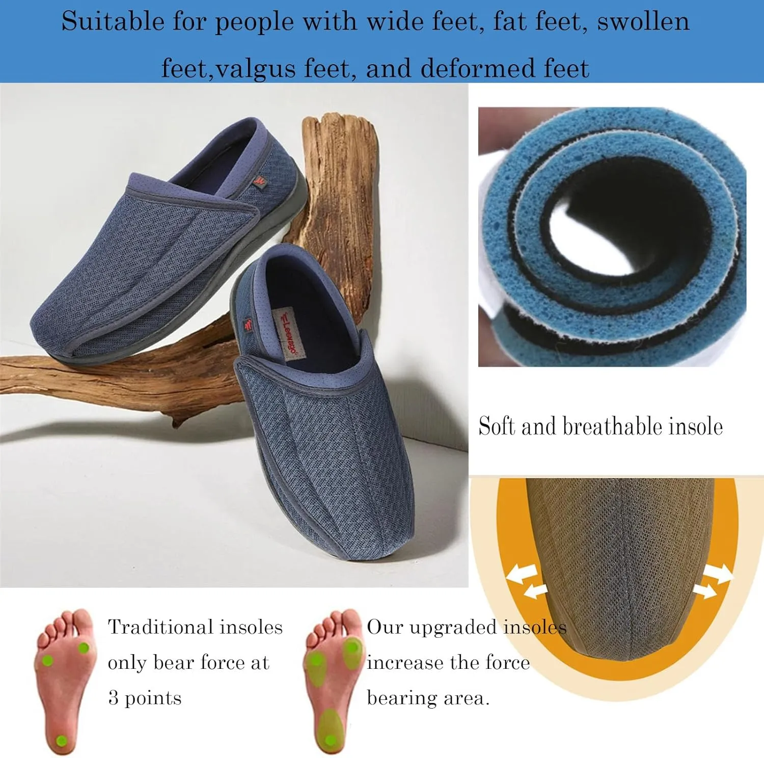 Extra Wide Diabetic Shoes Slip-on Shoes for Swollen Feet Lightweight Breathable Easy On/Off, Adjustable Walking Shoes for Elder People (Black Camo) Men 7.5