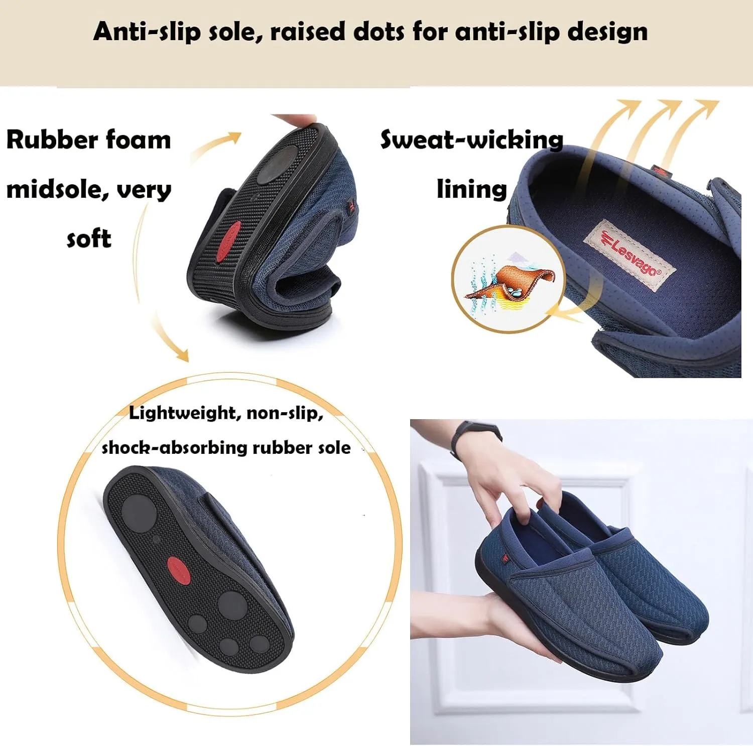 Extra Wide Diabetic Shoes Slip-on Shoes for Swollen Feet Lightweight Breathable Easy On/Off, Adjustable Walking Shoes for Elder People (Black Camo) Men 7.5