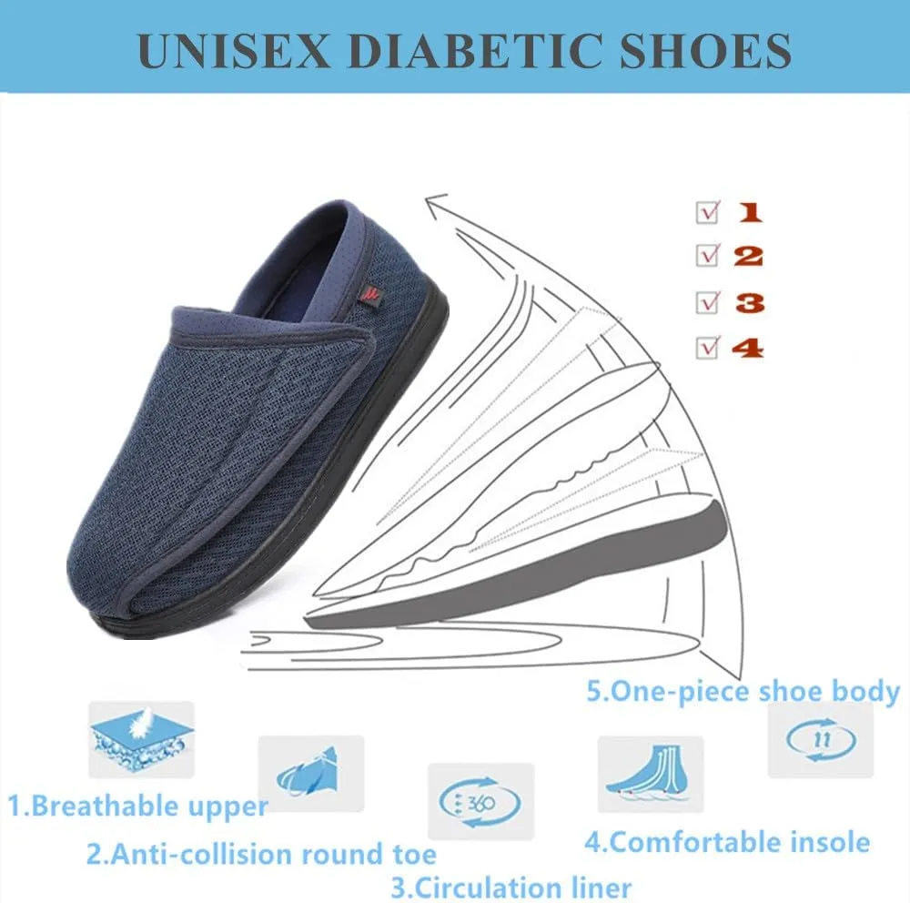 Extra Wide Diabetic Shoes Slip-on Shoes for Swollen Feet Lightweight Breathable Easy On/Off, Adjustable Walking Shoes for Elder People (Black Camo) Men 7.5