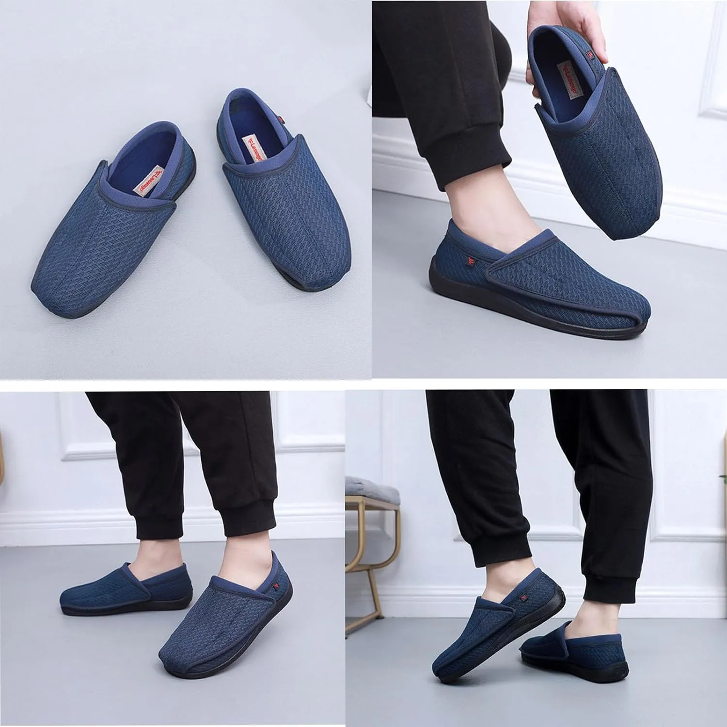 Extra Wide Diabetic Shoes Slip-on Shoes for Swollen Feet Lightweight Breathable Easy On/Off, Adjustable Walking Shoes for Elder People (Black Camo) Men 7.5