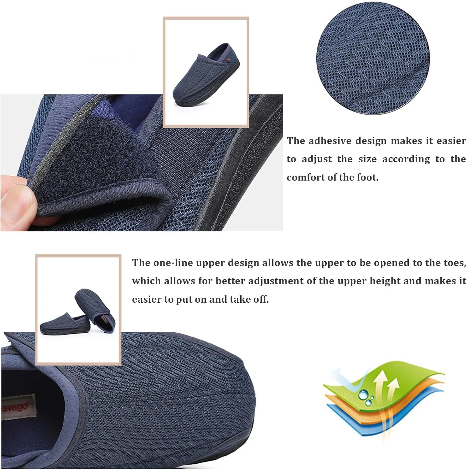 Extra Wide Diabetic Shoes Slip-on Shoes for Swollen Feet Lightweight Breathable Easy On/Off, Adjustable Walking Shoes for Elder People (Black Camo) Men 7.5