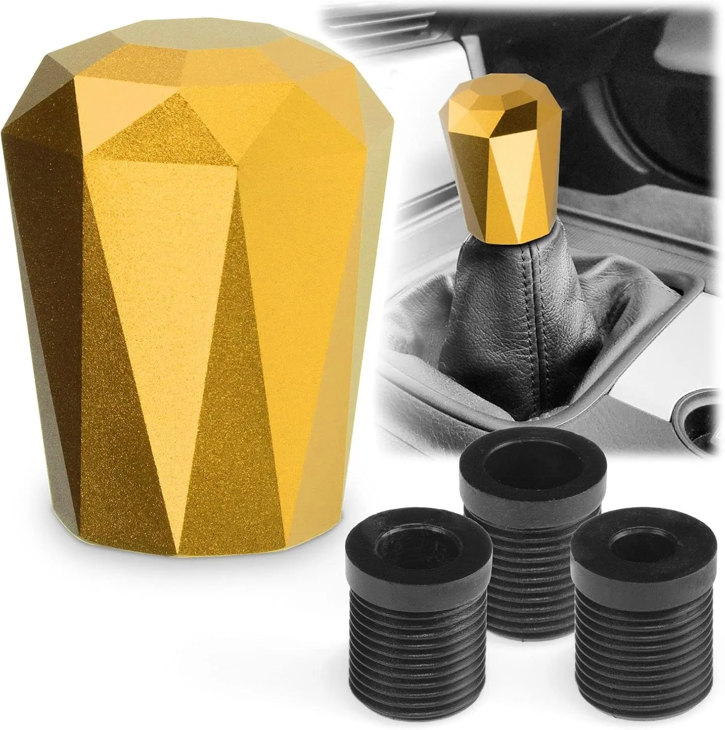EZAUTO WRAP Universal Gold Diamond Shifter Chrome Aluminum Automatic Shift Knob Stick Manal Gear Lever Handle with 3 Threaded Adapters