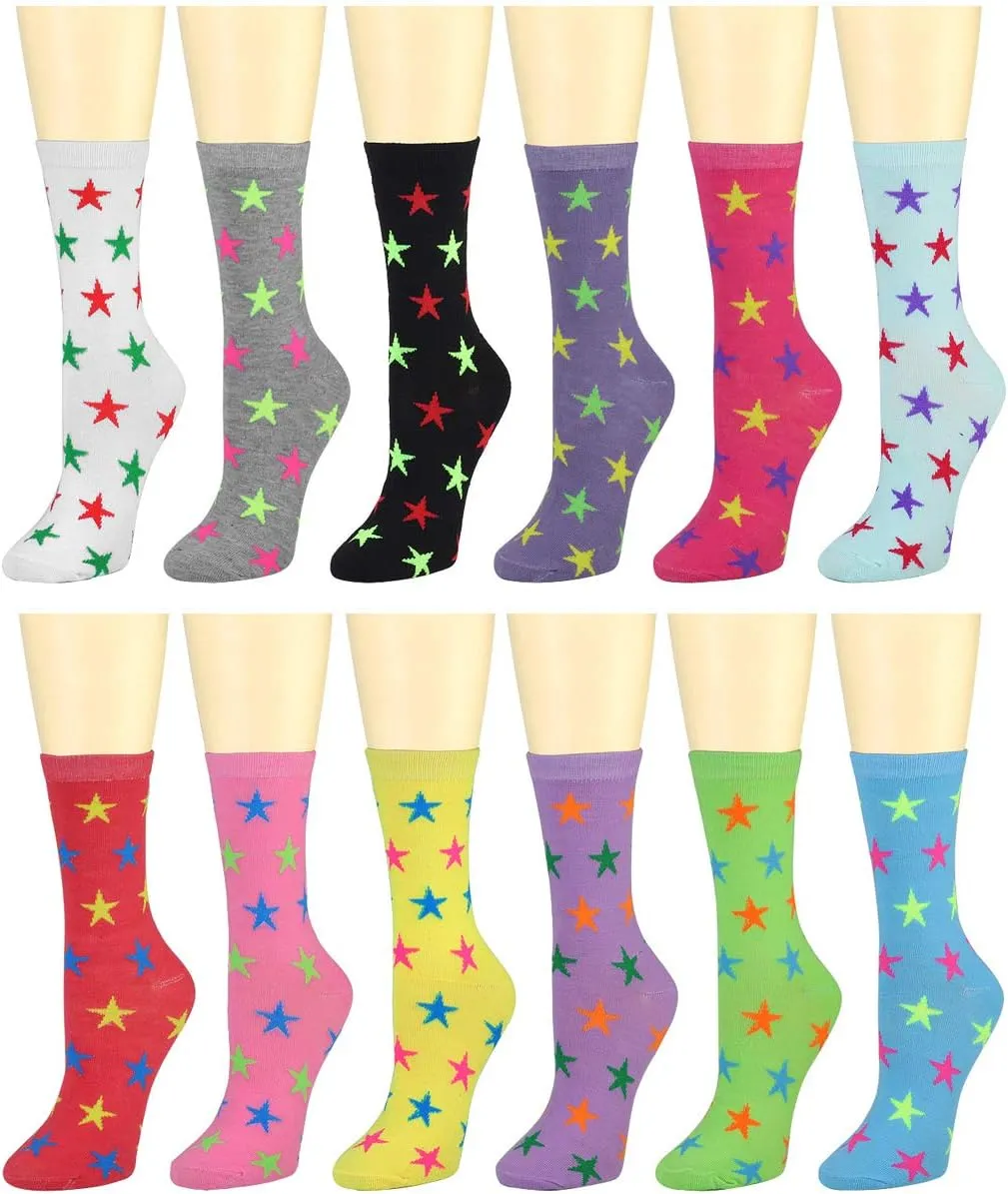 Falari 12 Pairs Women's Cotton Crew Socks Assorted Colors